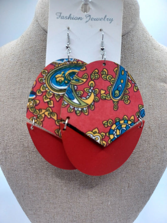 Red Patterned Wooden Earrings