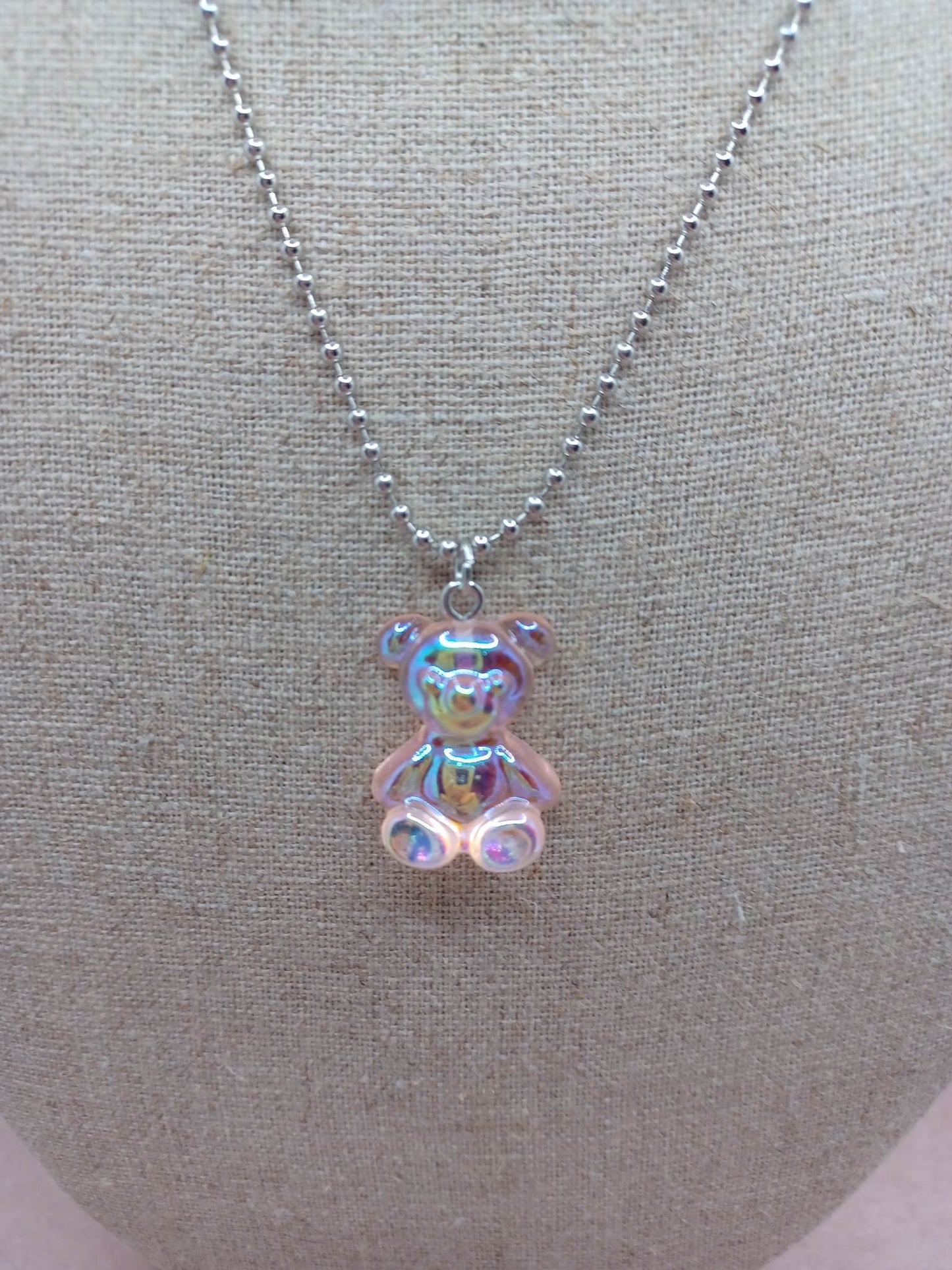 Pink Iridescent Gummy Bear Necklace