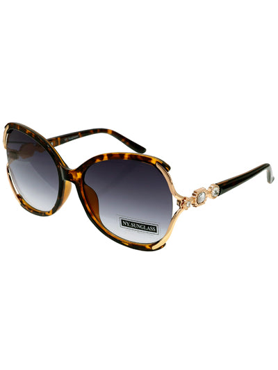 Gold Brimmed Tortoise Patterned Sunglasses w/ Rhinestone Accents