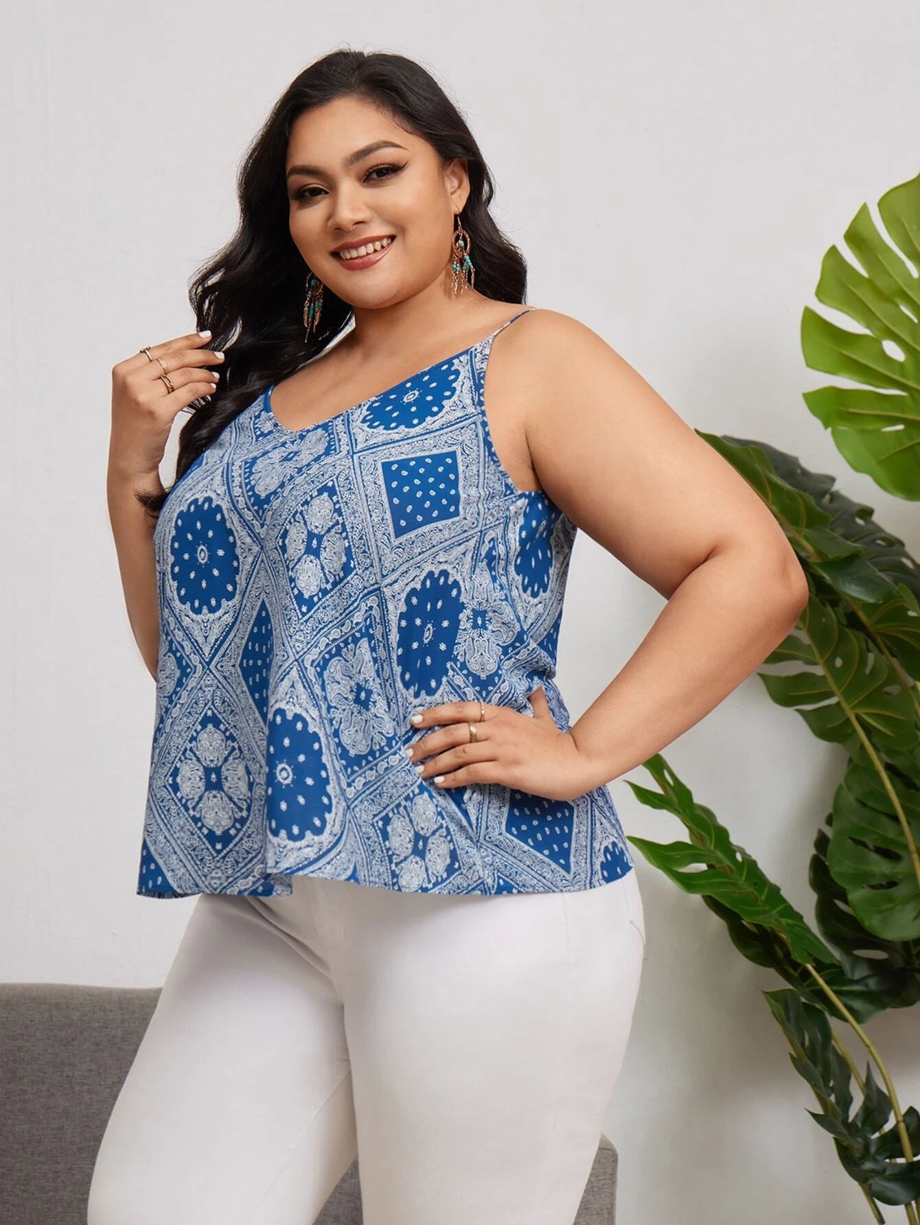 Blue Paisley Print Cami Top