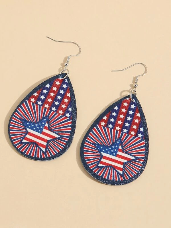 Red, White, & Blue Stars Leather Style Earrings