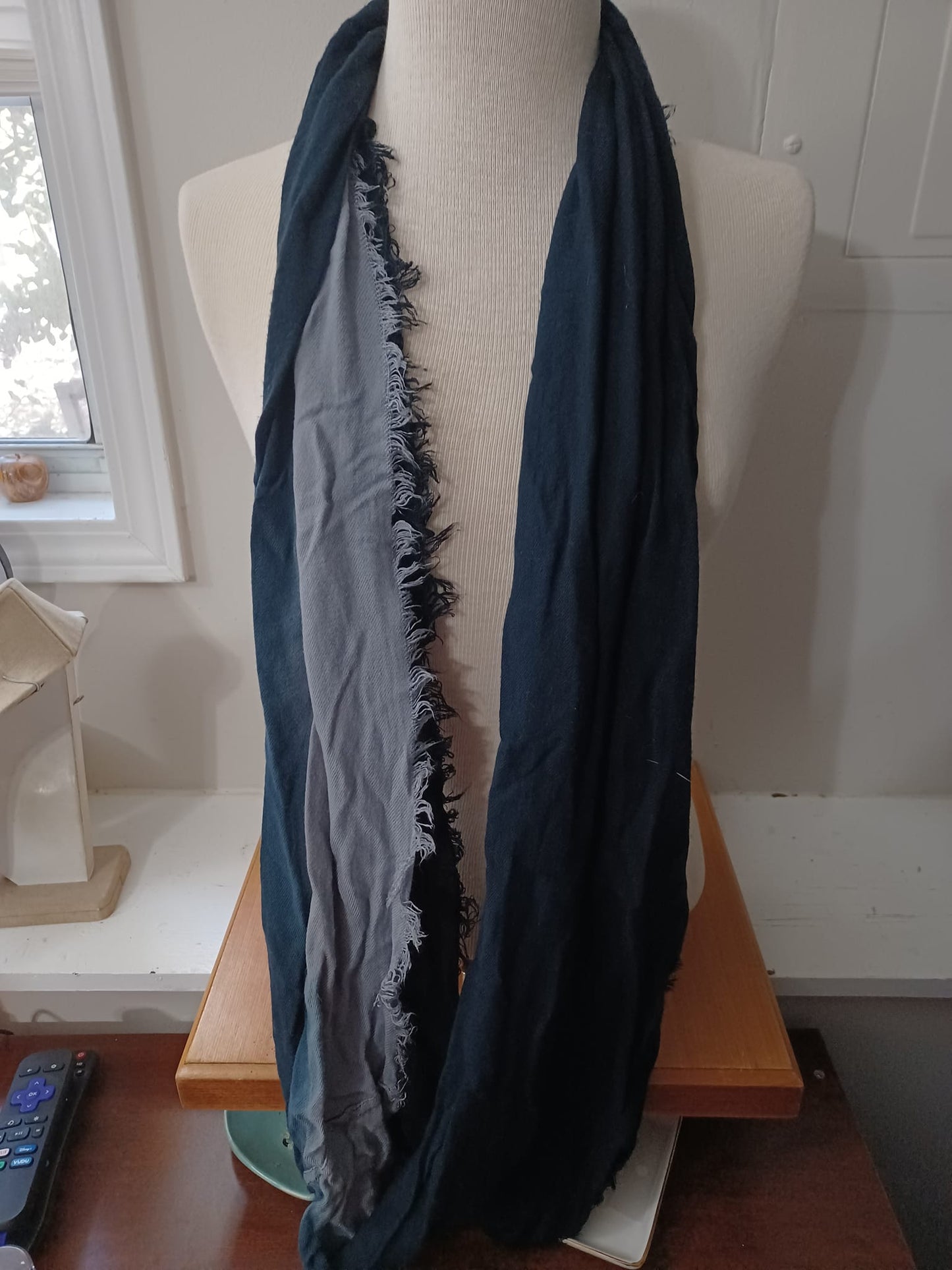 Ombre Blue to Grey to Black Infinity Scarf