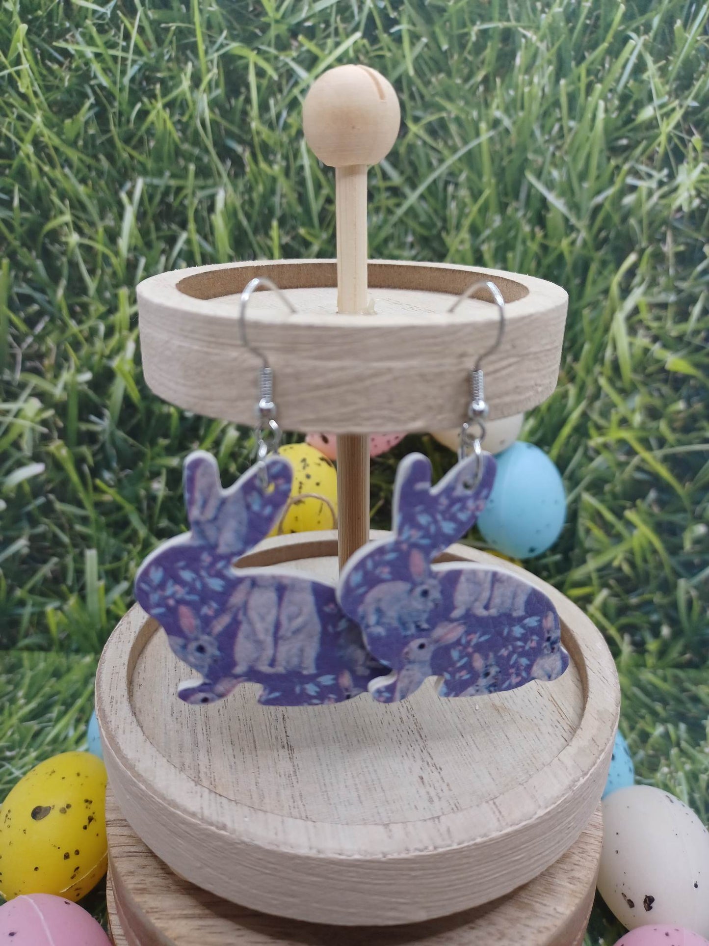 Purple Happy Easter Bunny Cutout Earrings