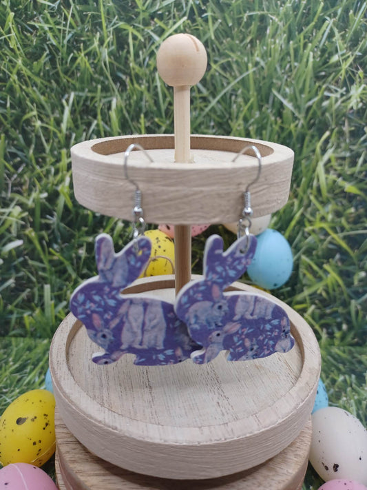 Purple Happy Easter Bunny Cutout Earrings