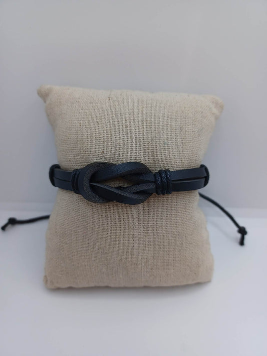 Black Leather Style Knotted Bracelet