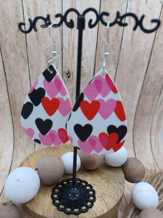 Pink, Red, & Black Heart Earrings