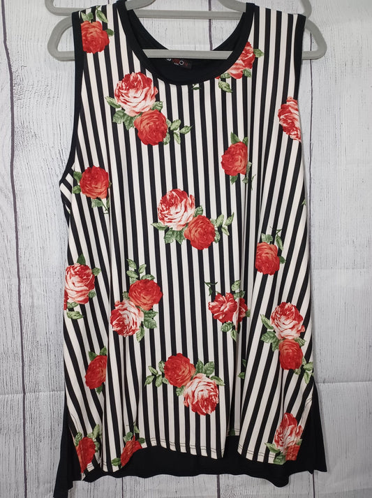 Black & White Striped w/ Floral Pattern Tank Top