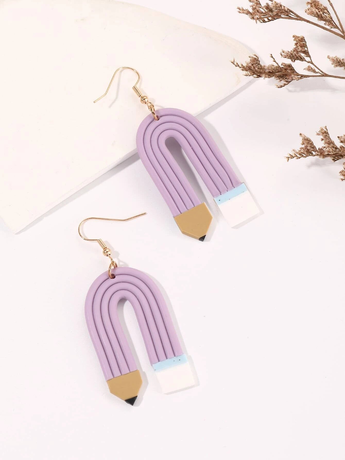 Purple Curved Pencil Earrings