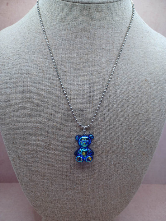 Blue Iridescent Gummy Bear Necklace
