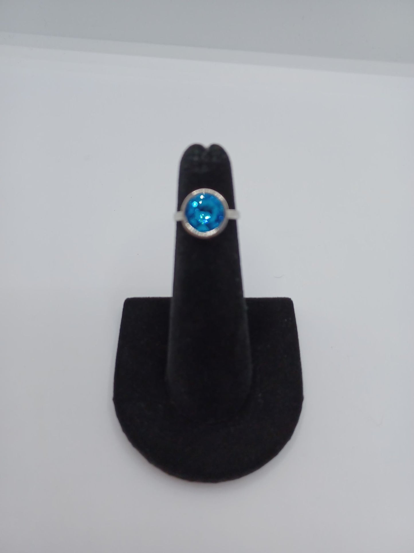 Blue Circular Rhinestone Ring