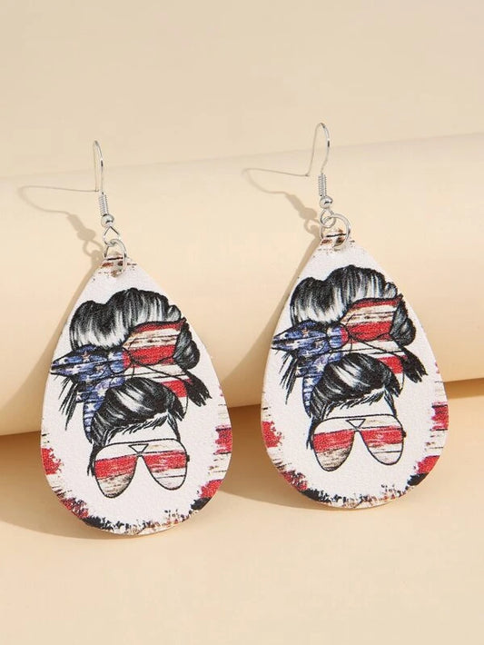 American Flag Bandana Girl Leather Style Earrings