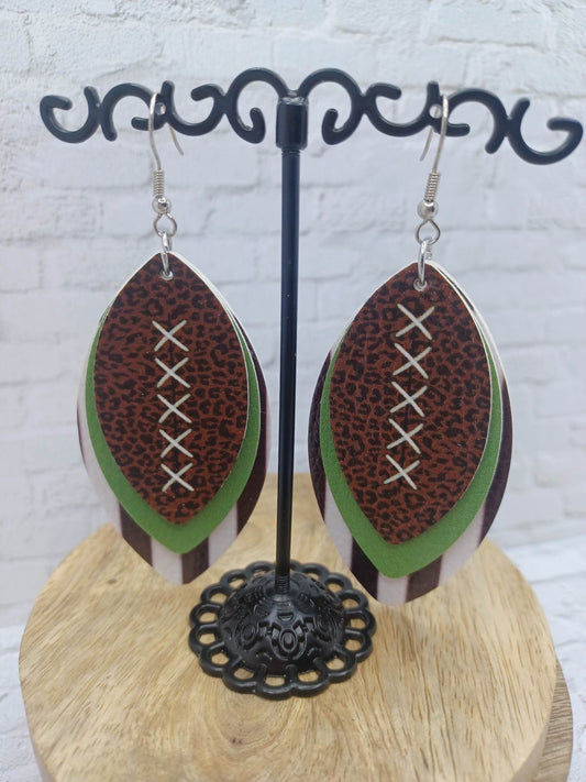 Football Leather Style Triple Layered Earrings