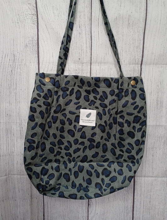 Blue & Grey Leopard Print Corduroy Purse/Bag