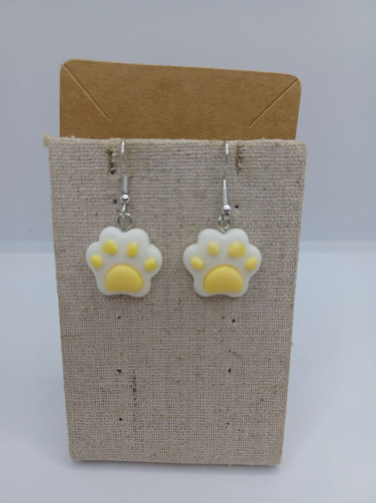 White & Yellow Paw Print Earrings