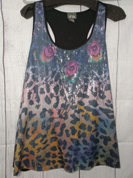 Multicolored Peacock Sequin Style Tank Top - Size 2x