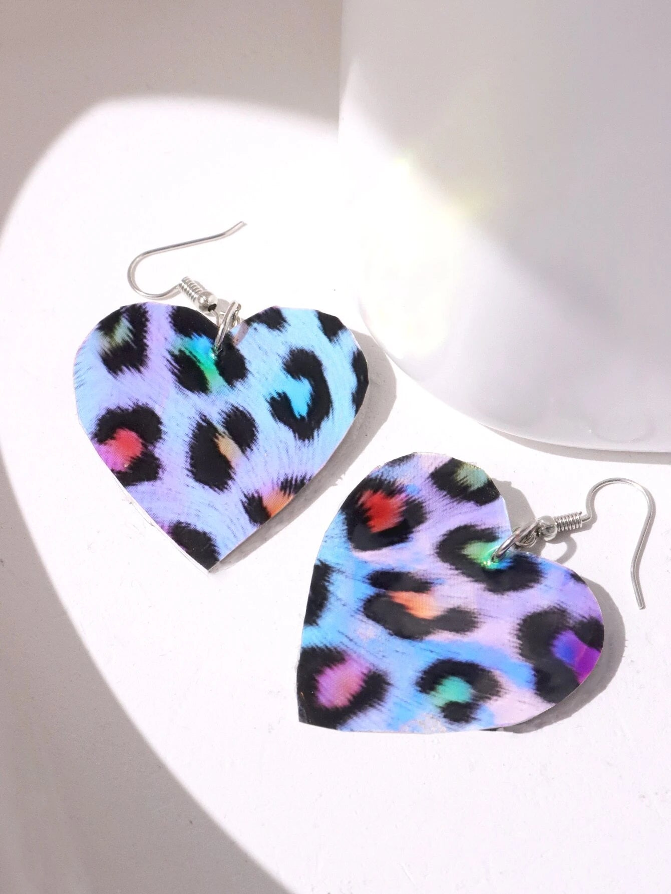 Holographic Multicolored Leopard Heart Shaped Earrings