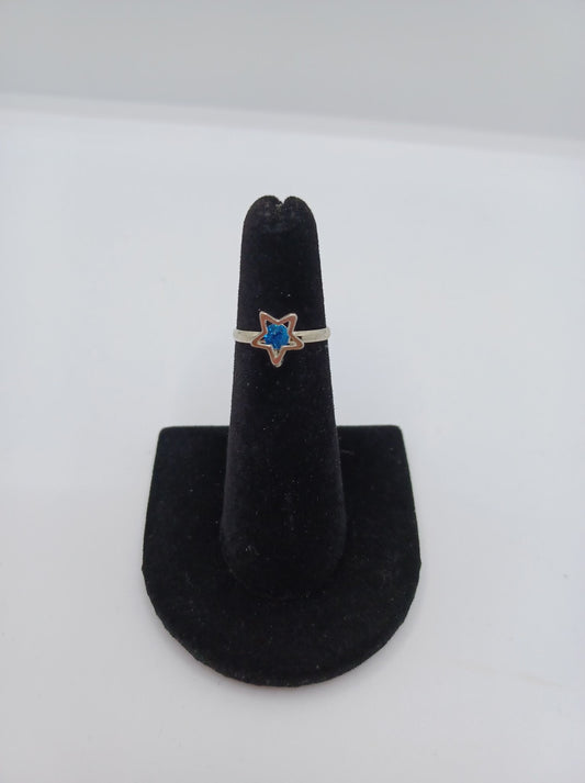 Silver Star Ring w/ Blue Rhinestone