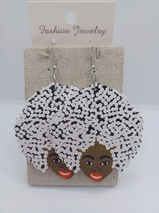 African American Heritage Girl Earrings w/ Green Hair