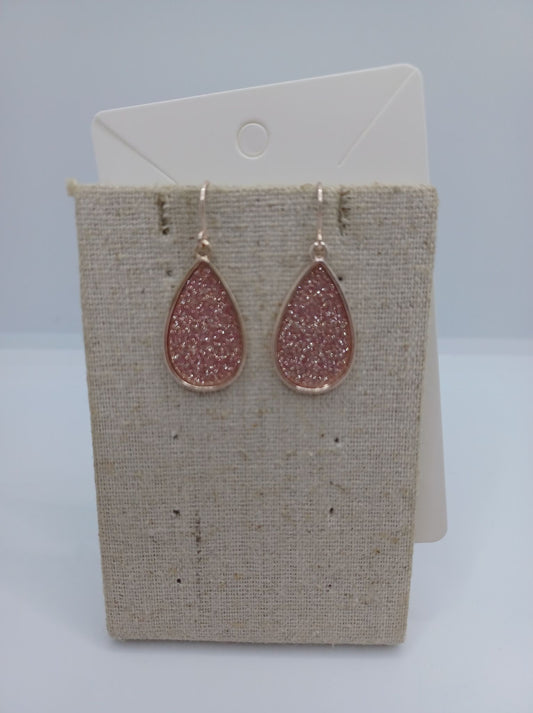 Rose Gold Pink Glitter Teardrop Earrings