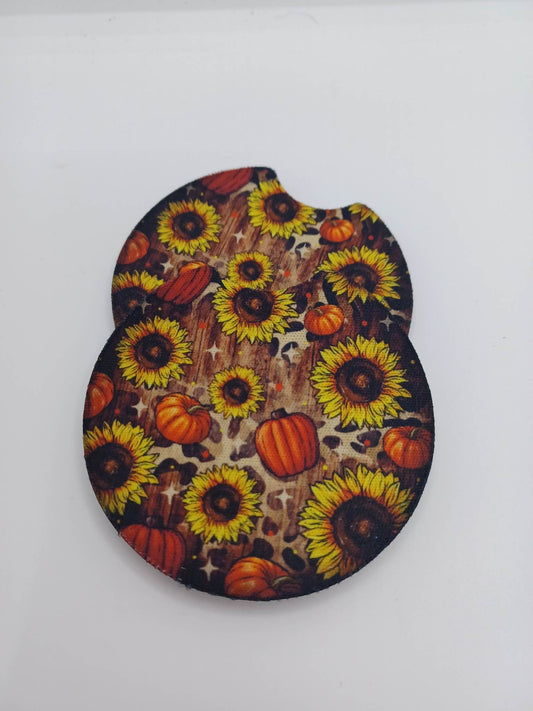 Sunflower & Pumpkin Car Coaster Set