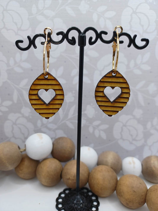 Wooden Heart Cutout Earrings