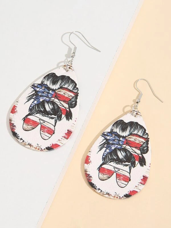American Flag Bandana Girl Leather Style Earrings