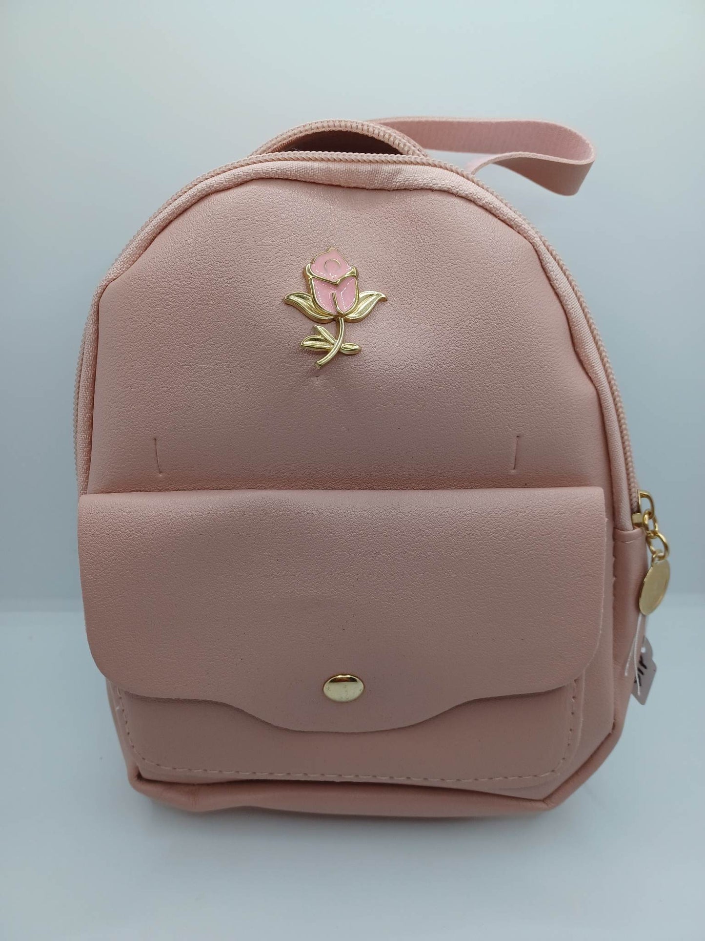 Pink Leather Style Mini Backpack w/ Rose