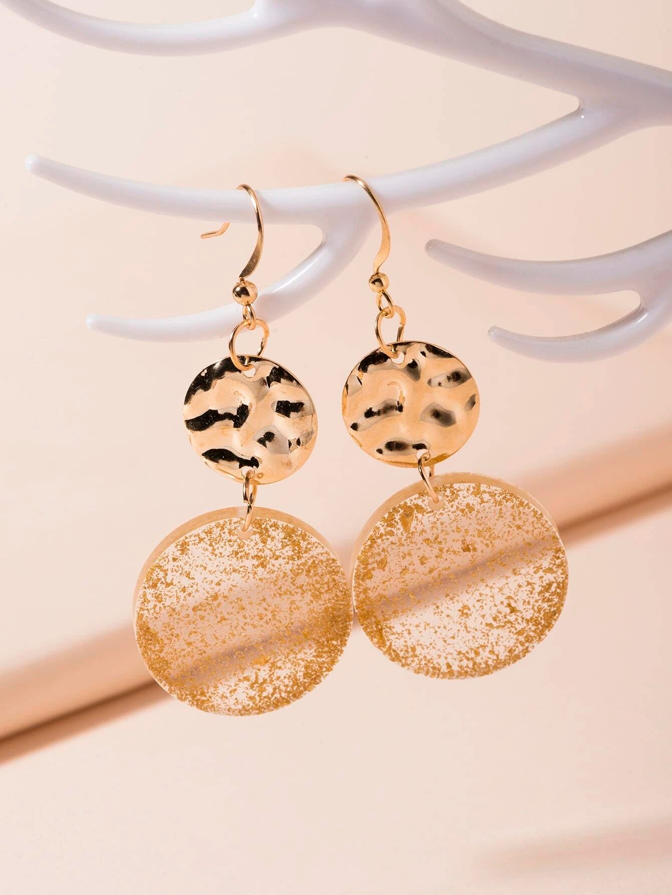Golden Acrylic and Textured Gold Disc Style Earrings
