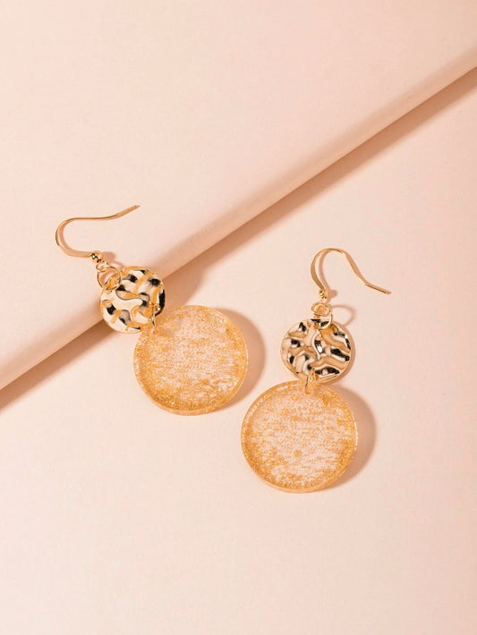 Golden Acrylic and Textured Gold Disc Style Earrings
