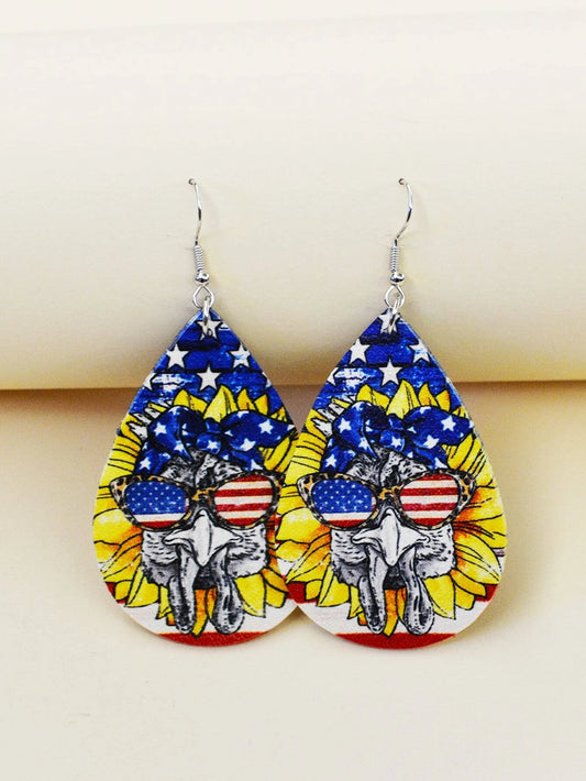 American Flag Chicken Leather Style Earrings