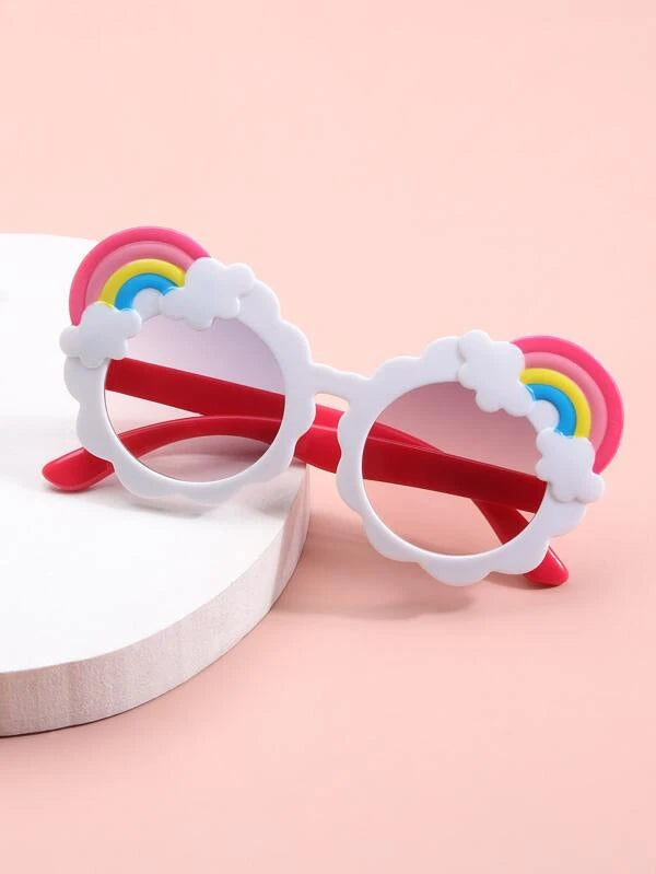 White Kid's Sunglasses w/ Rainbows & Clouds