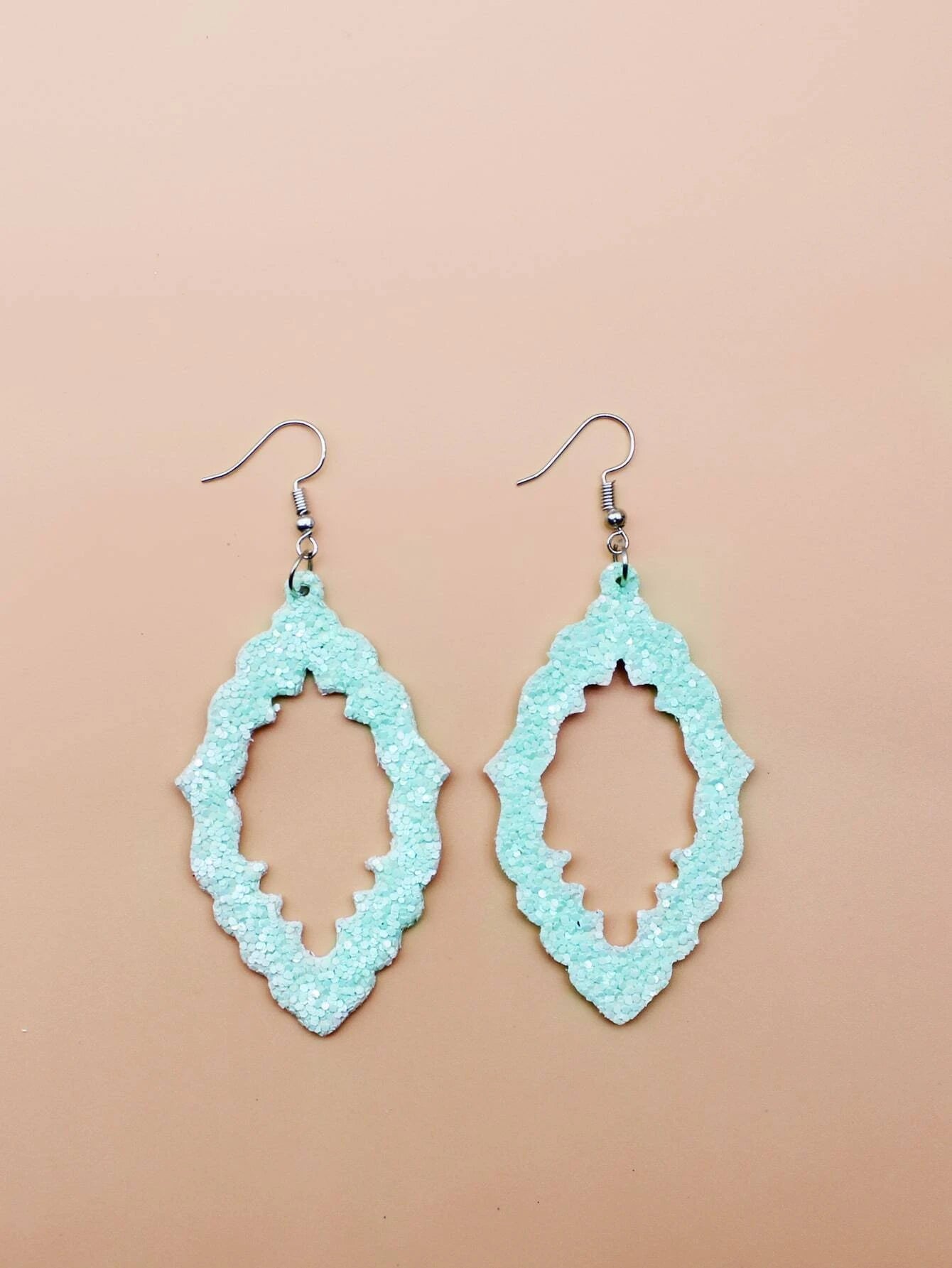 Teal Glittered Geometrical Earrings