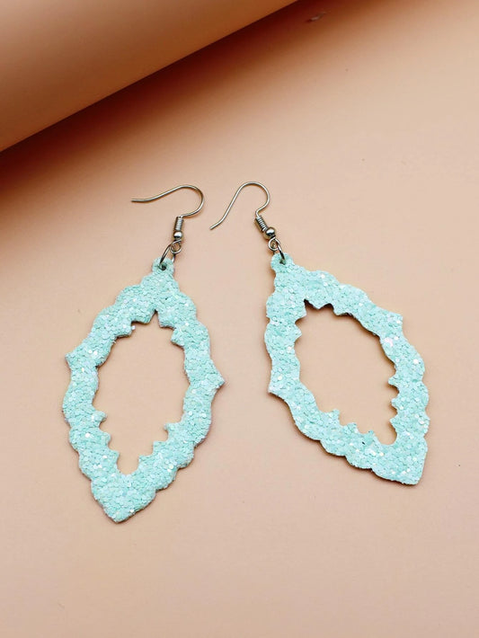 Teal Glittered Geometrical Earrings