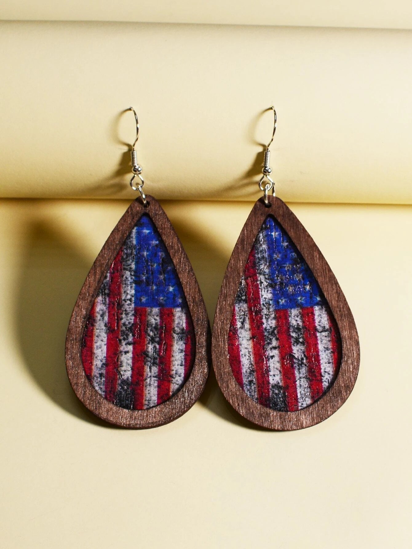Wooden American Flag Distressed Earrings
