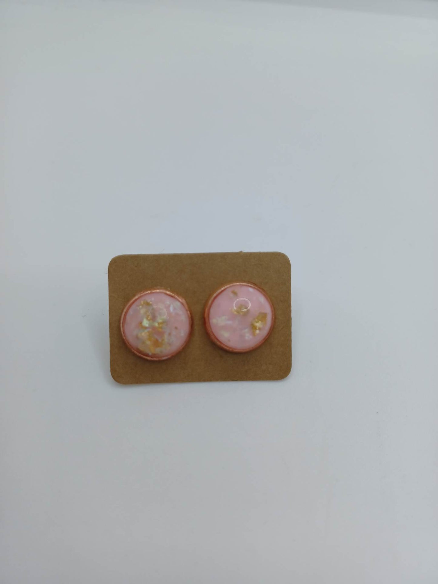 Pink w/ Gold Flakes Earrings on a Rose Gold Setting
