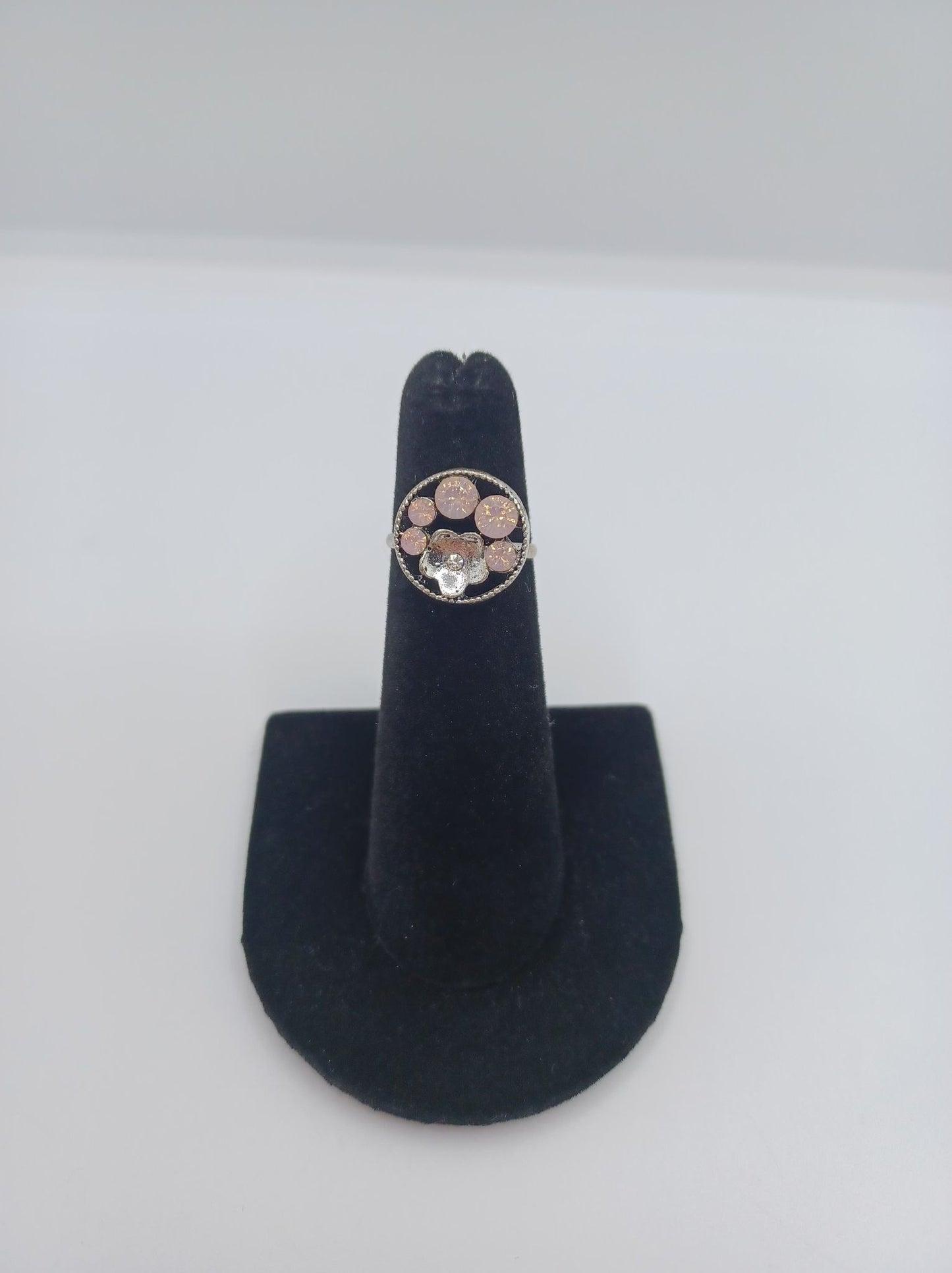 Pink Iridescent Rhinestone Flower Ring