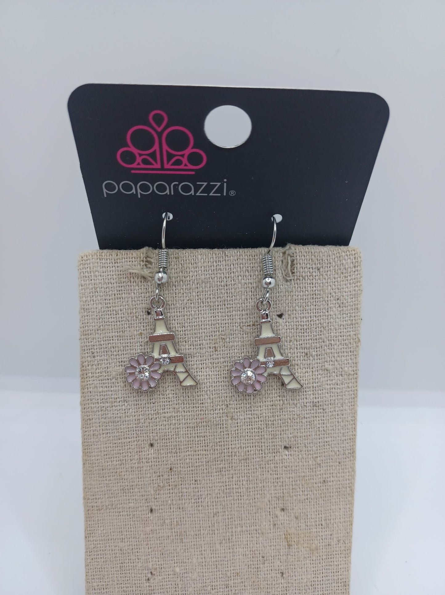 White w/ Pink Eiffel Tower Earrings