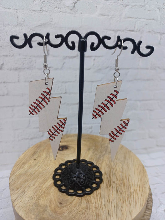 Baseball Lightning Bolt Earrings