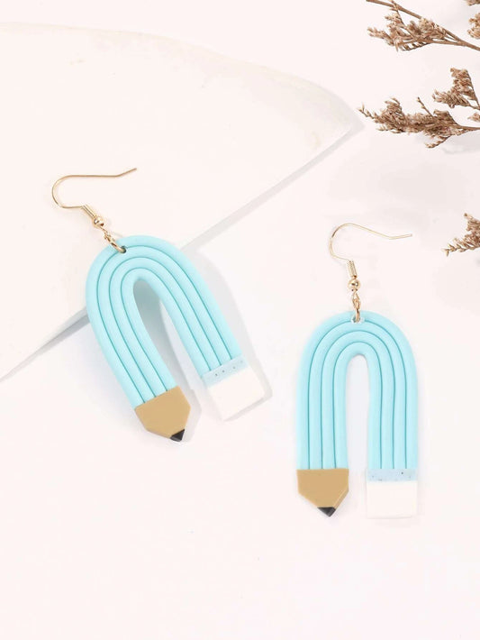 Blue Curved Pencil Earrings