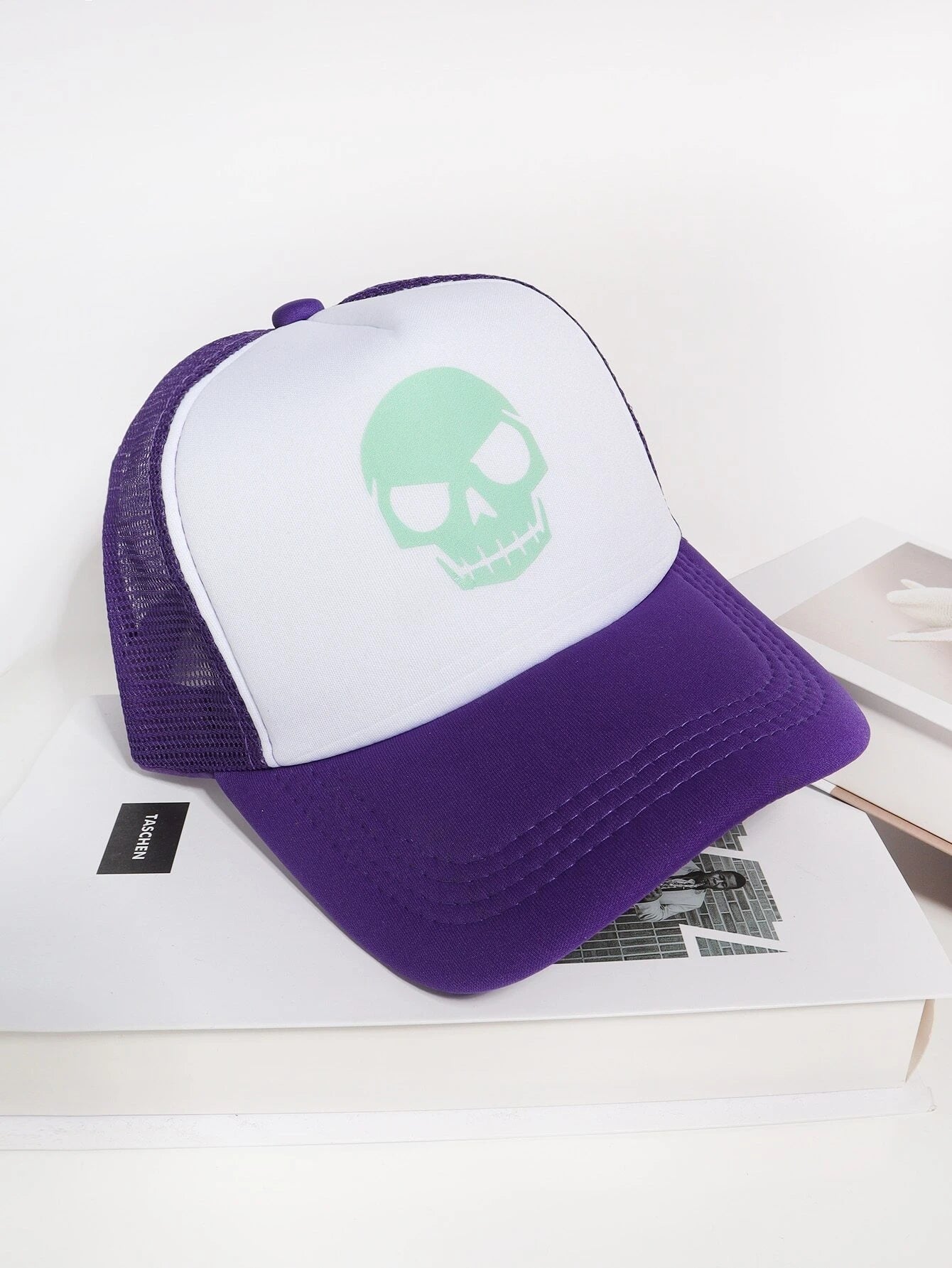 Purple Hat w/ Green Skeleton Print & Soft Brim