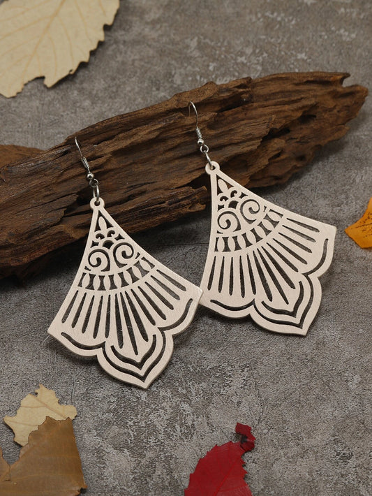 Tan Wooden Cutout Earrings