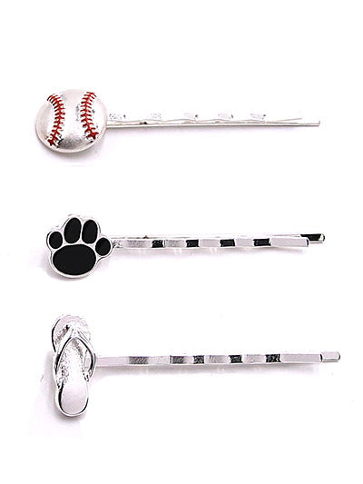 Baseball, Paw, and Flip Flop Hair Pin Set