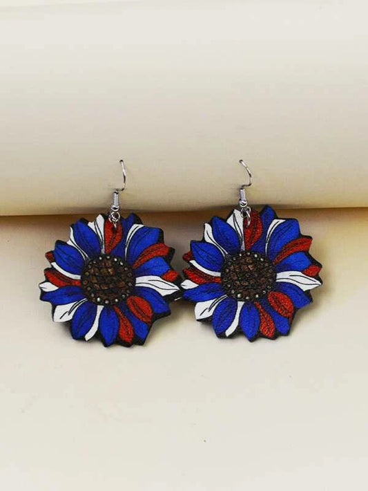 Red, White, & Blue Sunflower Leather Style Earrings