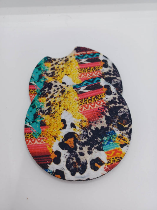 Cow Print & Aztec Car Coaster Set