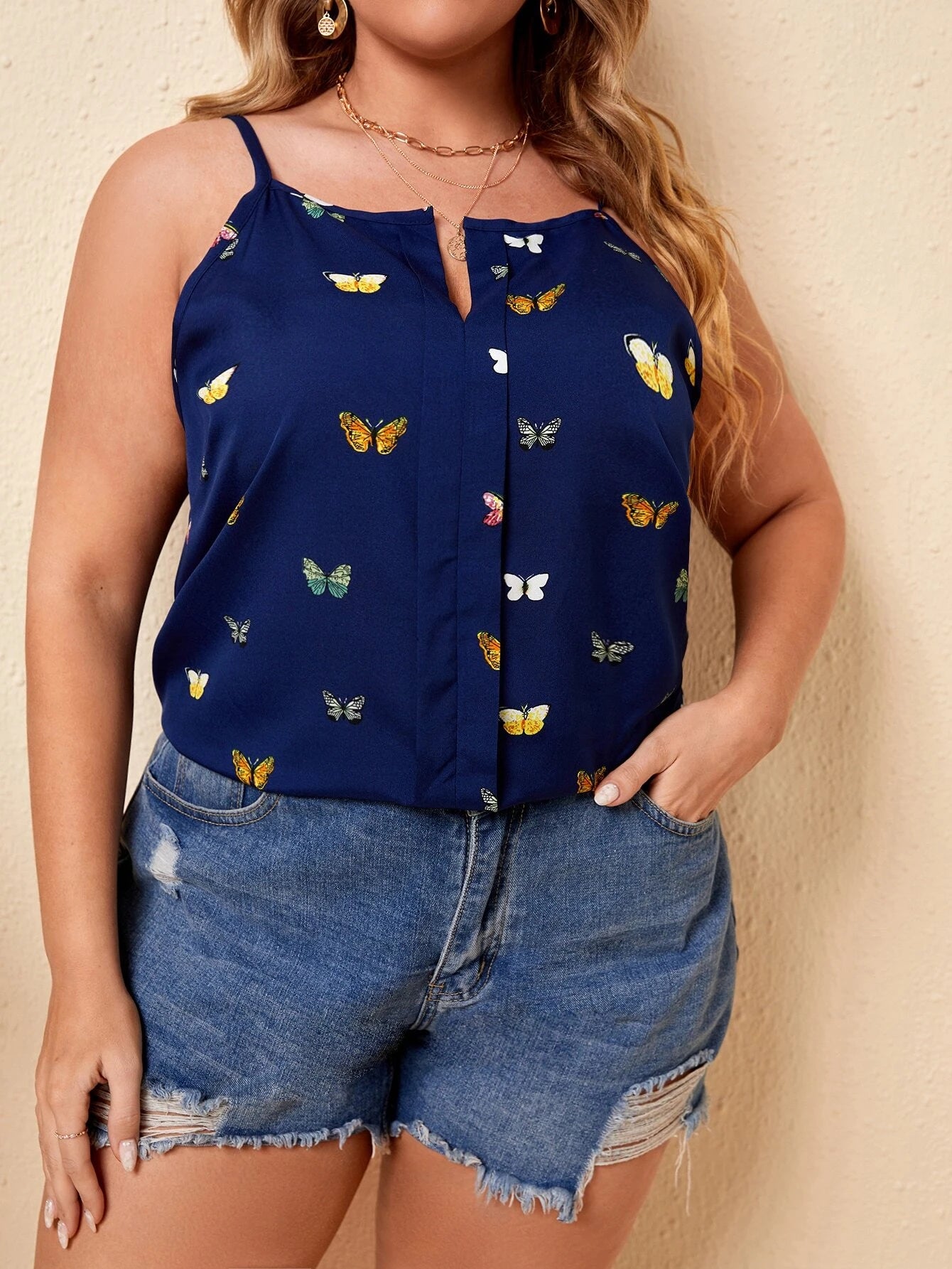 Blue Butterfly Print Cami Top