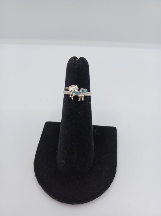 Silver Unicorn Ring w/ Blue Iridescent Rhinestones