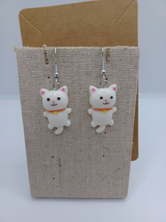 White Cat Earrings