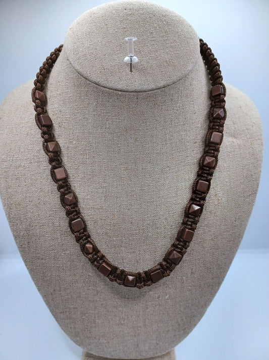 Brown Woven Necklace w/ Copper Beading