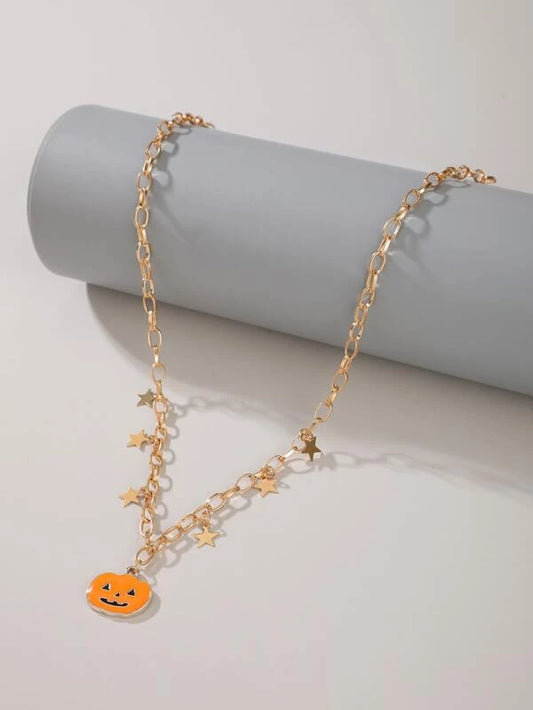 Gold Star & Pumpkin Necklace