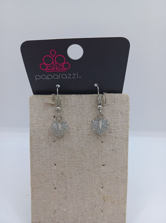 Silver Glitter Heart Earrings